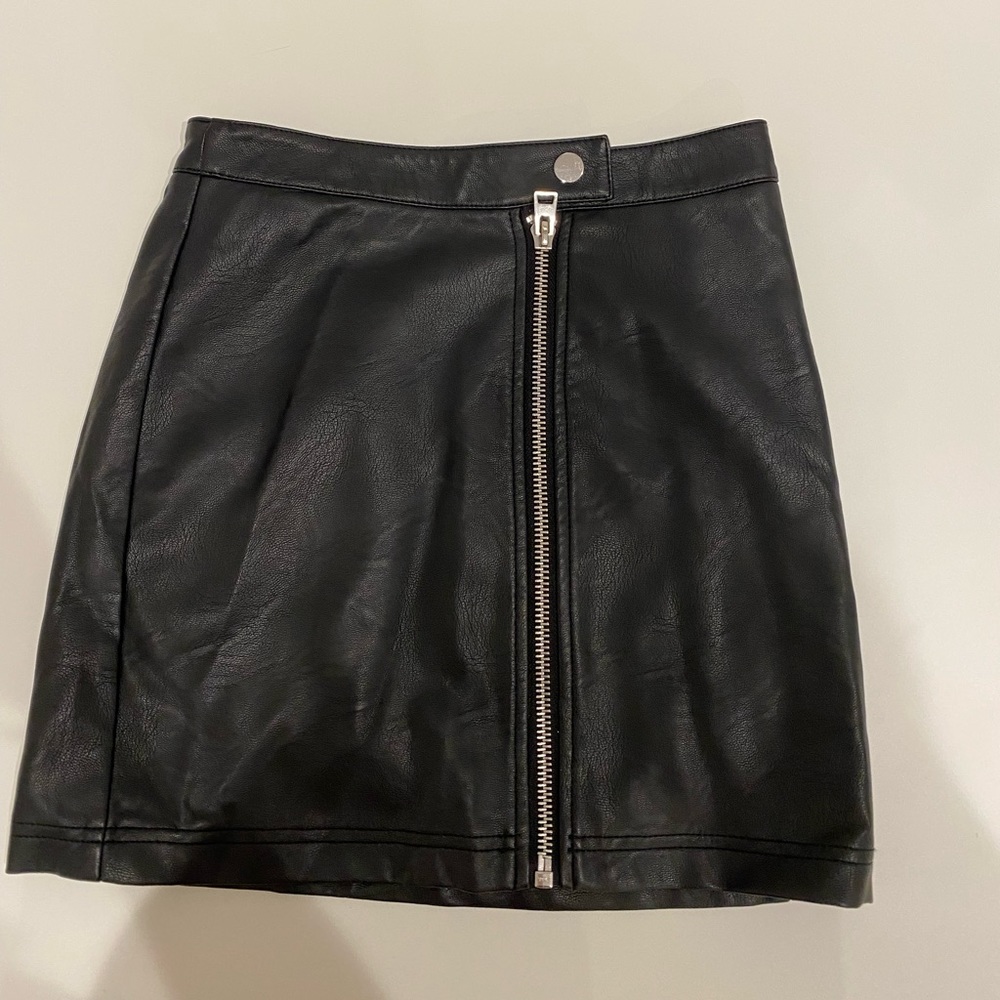 Topshop Black Leather Skirt